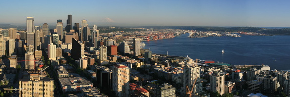 Seattle business district & harbor, from the Space Needle - Click to zoom !
