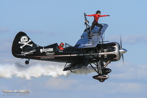 Kyle Franklin & Amanda Younkin wingwalker routine with the WACO JMF-7
