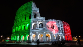 Colosseum at night in italian colours
