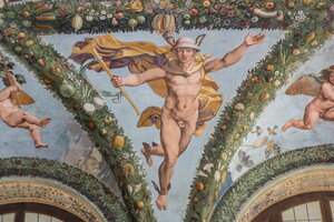 Mercury telling the reward to whomever will help find Psyche (seven kisses from Venus)