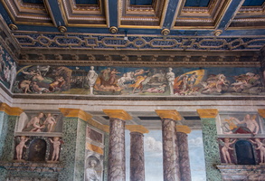 Hall of Perspectives Views (Peruzzi, 16th AD) east wall - Venus and Apollo - Frieze : Iris asks Hypnos to send Morpheus to Alcyone - Aurora's chariot and Procris striken by Cephalus arrow - Sun's chariot