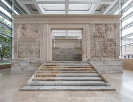 Main entrance. Fresco of Lupercal (left) and Aeneas (right)