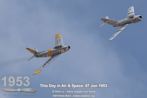 NAA F-86F Sabre chasing MiG15bis at Planes of Fame airshow, Chino, CA
