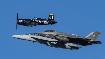 Navy Tailhook flight with Growler, F-35C, Skyraider and Corsair
