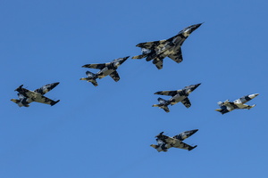 Polaris Dawn team with Mikoyan Gurevitch MiG-29UB Fulcrum N29UB, Alphajets and L-39 Albatross