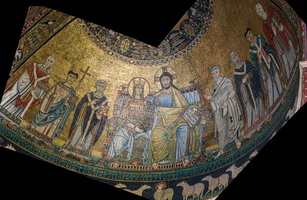 Mosaic of Christ and Virgin sitting on a throne (12th AD)
